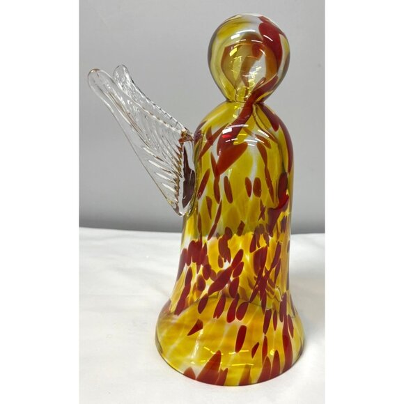 Zorza Handblown Glass Christmas Angel Figurine With Yellow & Red Swirl Pattern - Picture 4 of 8